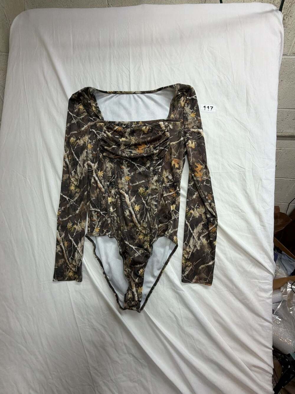 YOZY Women's Long Sleeve Ribbed Camouflage Print Bodysuit